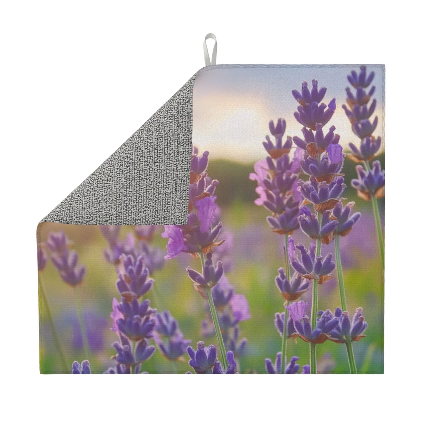 Lavender Field Kitchen Towel with Hanging Loop – Multi-Purpose Absorbent & Quick-Dry Cloth (16x24 inches)
