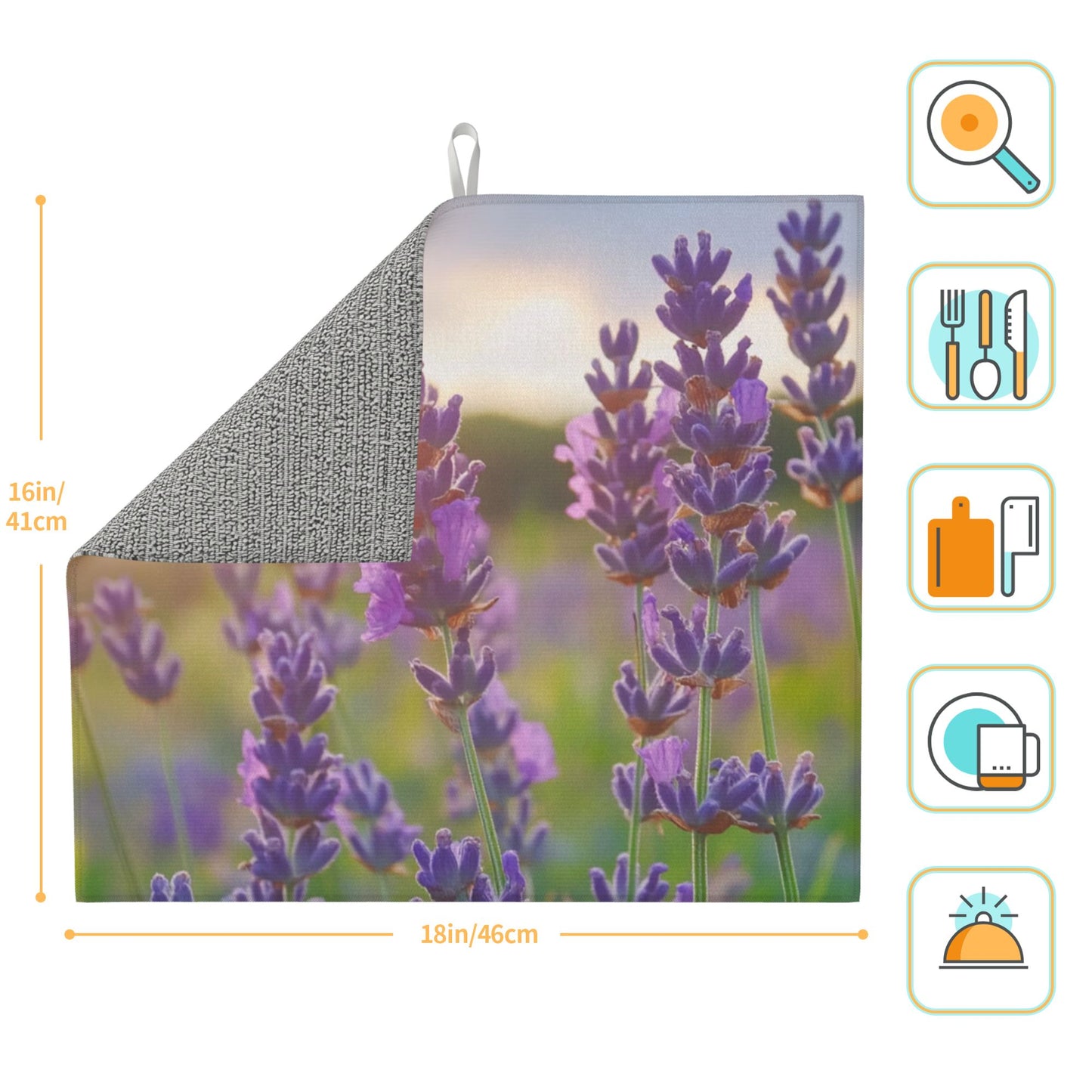 Lavender Field Kitchen Towel with Hanging Loop – Multi-Purpose Absorbent & Quick-Dry Cloth (16x24 inches)