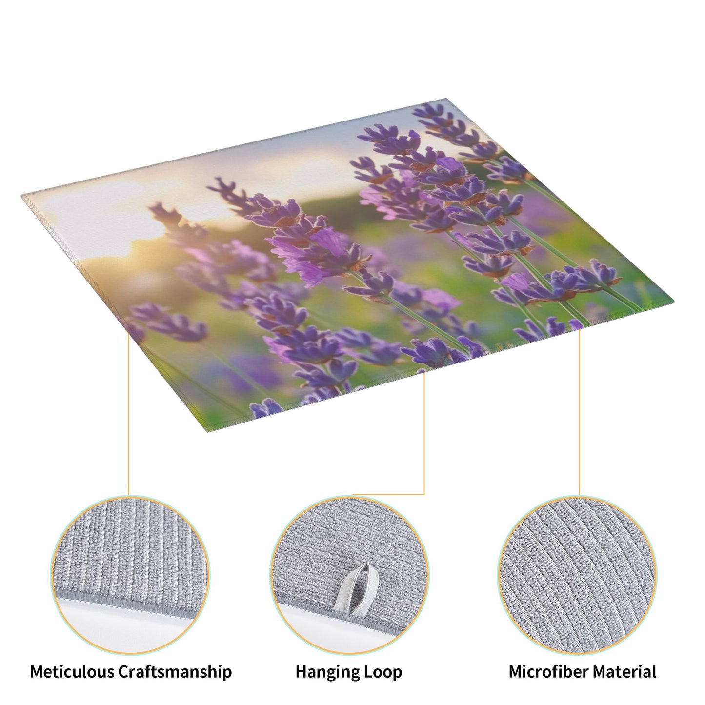 Lavender Field Kitchen Towel with Hanging Loop – Multi-Purpose Absorbent & Quick-Dry Cloth (16x24 inches)