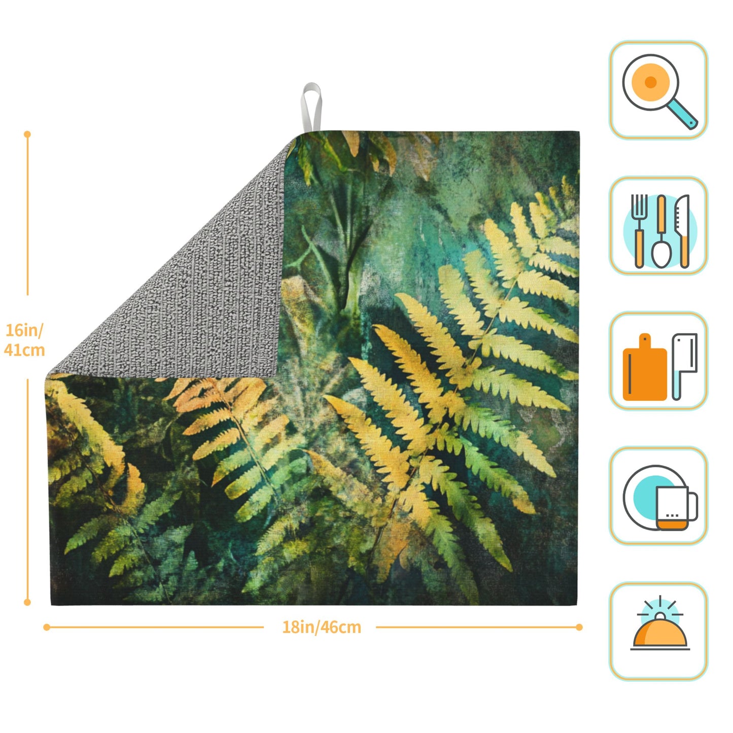Forest Fern Print Kitchen Towel – Multi-Use Decorative Wall Cloth with Hanging Loop – Quick-Dry Microfiber (16x24 inches)