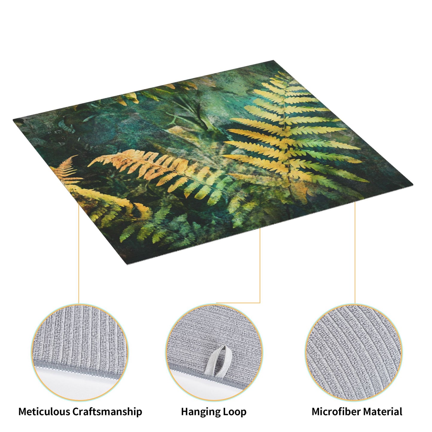 Forest Fern Print Kitchen Towel – Multi-Use Decorative Wall Cloth with Hanging Loop – Quick-Dry Microfiber (16x24 inches)