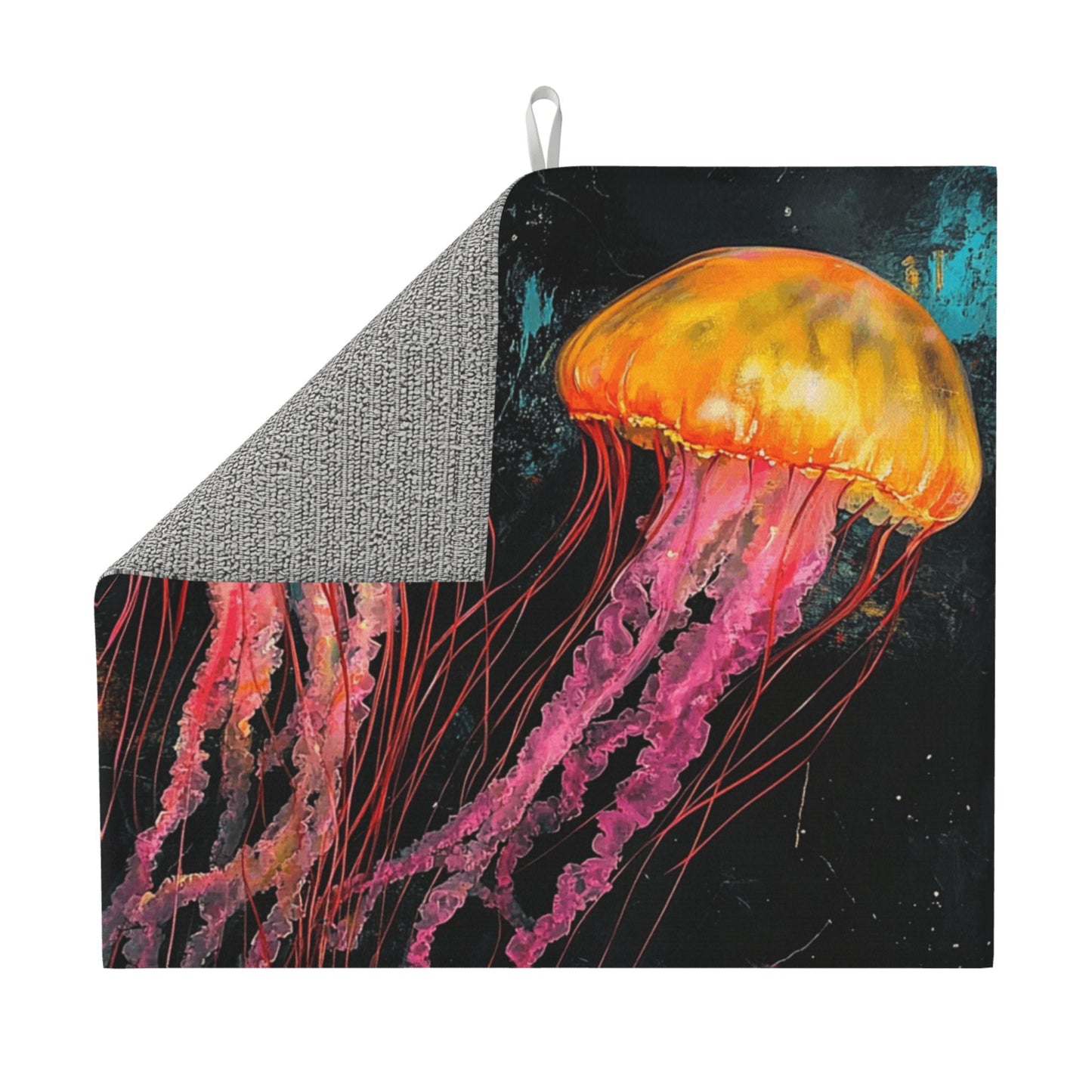Jellyfish Print Kitchen Towel – Multi-Use Microfiber Hanging Cloth – Bold Marine Wall Art & Quick-Dry Towel (16x24 inches)