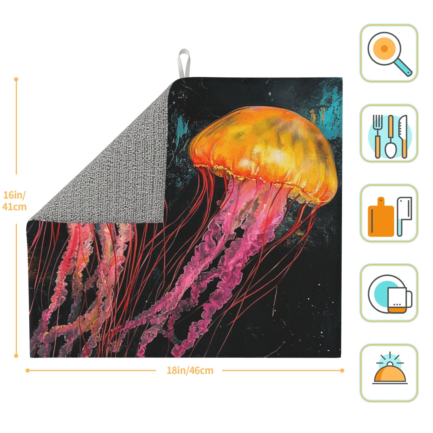 Jellyfish Print Kitchen Towel – Multi-Use Microfiber Hanging Cloth – Bold Marine Wall Art & Quick-Dry Towel (16x24 inches)
