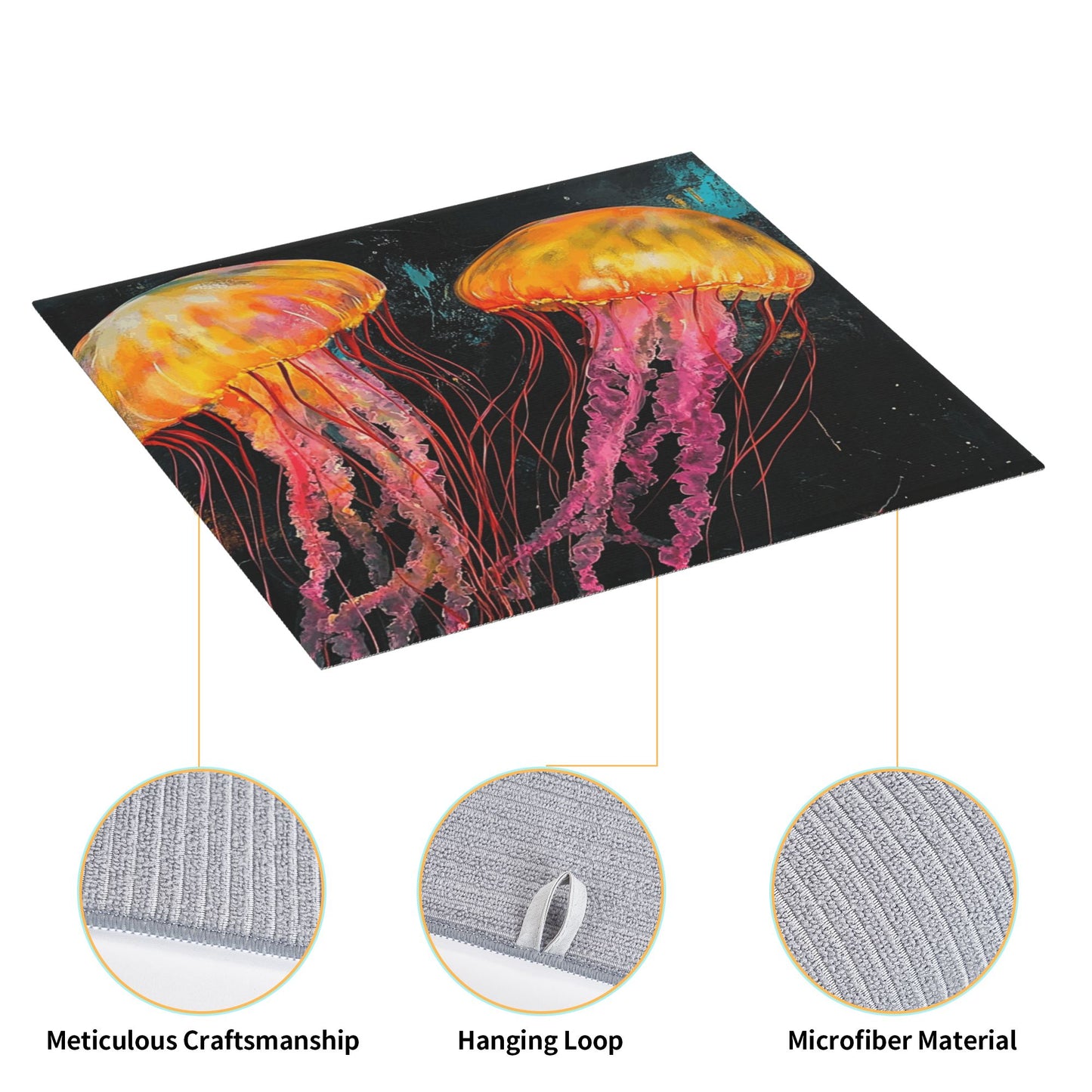 Jellyfish Print Kitchen Towel – Multi-Use Microfiber Hanging Cloth – Bold Marine Wall Art & Quick-Dry Towel (16x24 inches)