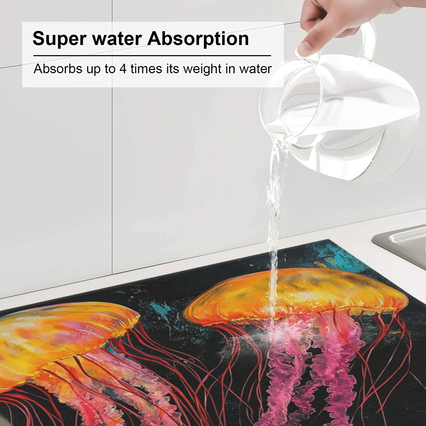 Jellyfish Print Kitchen Towel – Multi-Use Microfiber Hanging Cloth – Bold Marine Wall Art & Quick-Dry Towel (16x24 inches)