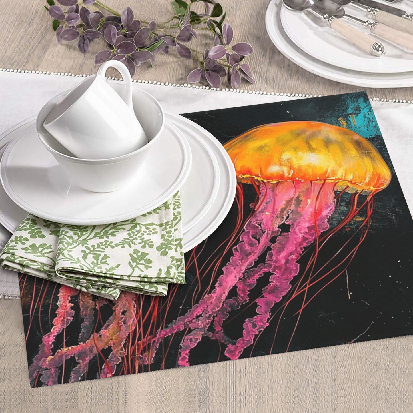 Jellyfish Print Kitchen Towel – Multi-Use Microfiber Hanging Cloth – Bold Marine Wall Art & Quick-Dry Towel (16x24 inches)
