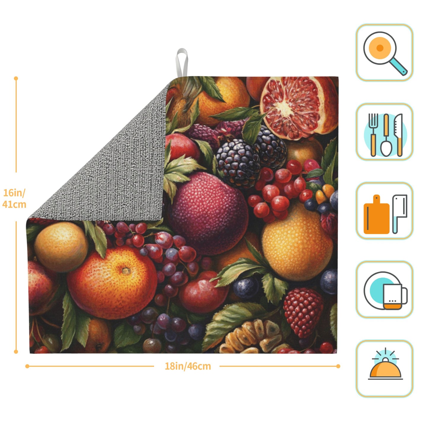 Colorful Fruit Print Kitchen Towel – Multi-Purpose Microfiber Wall Hanging or Drying Cloth (16x24 inches)