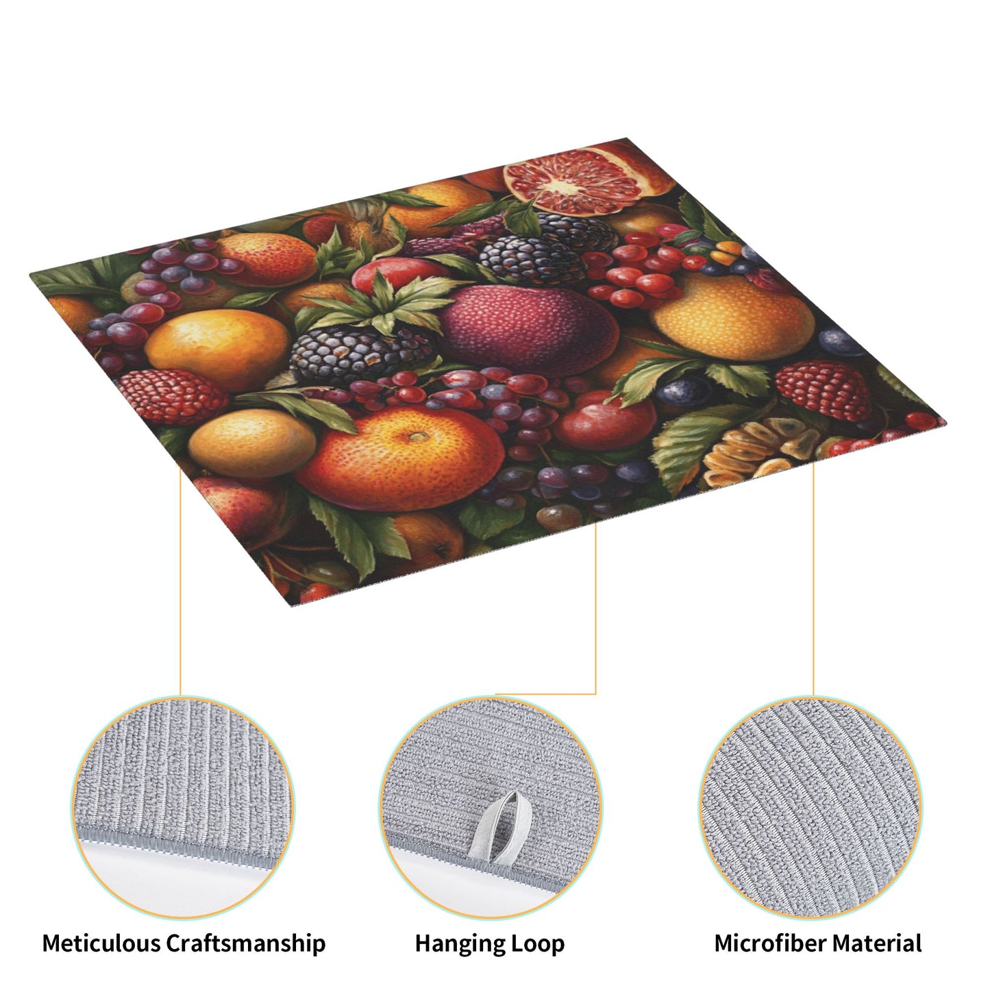 Colorful Fruit Print Kitchen Towel – Multi-Purpose Microfiber Wall Hanging or Drying Cloth (16x24 inches)