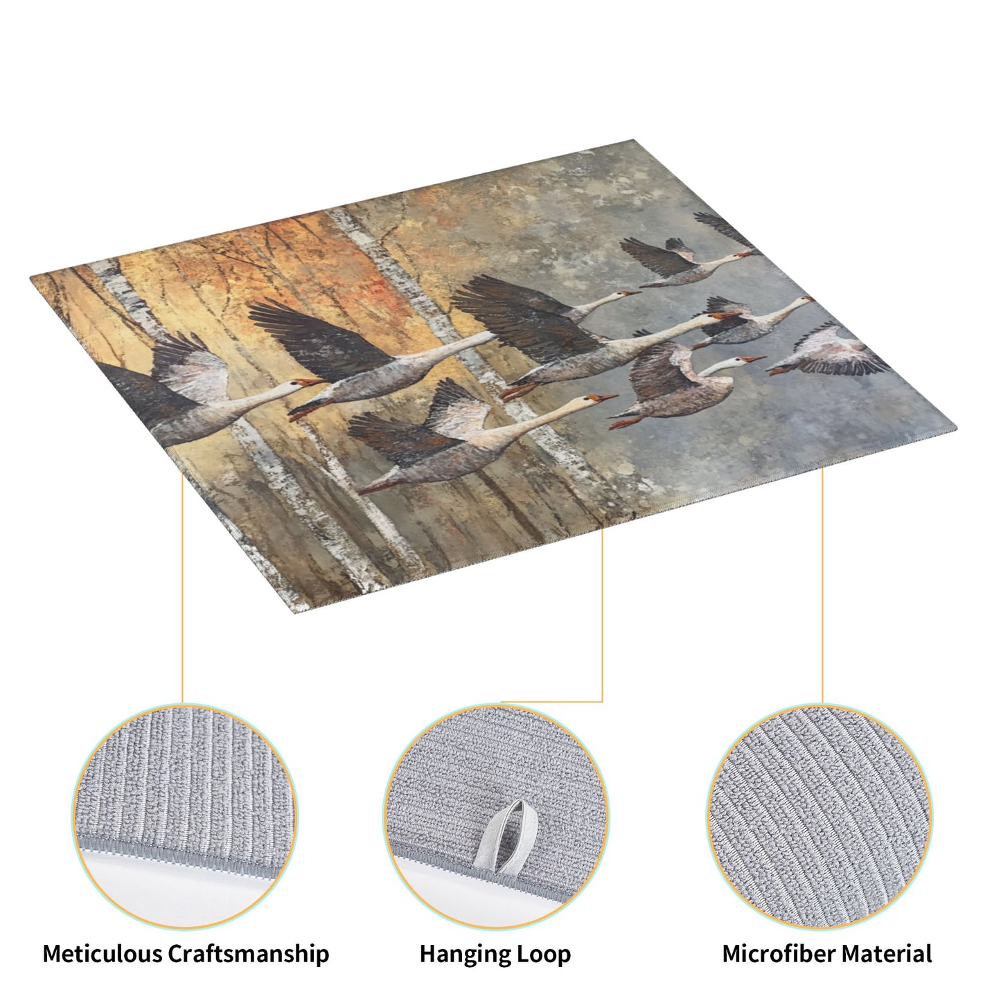 Flying Geese Forest Print Kitchen Towel – Multi-Use Microfiber Hanging Cloth for Wall Art or Drying (16x24 inches)