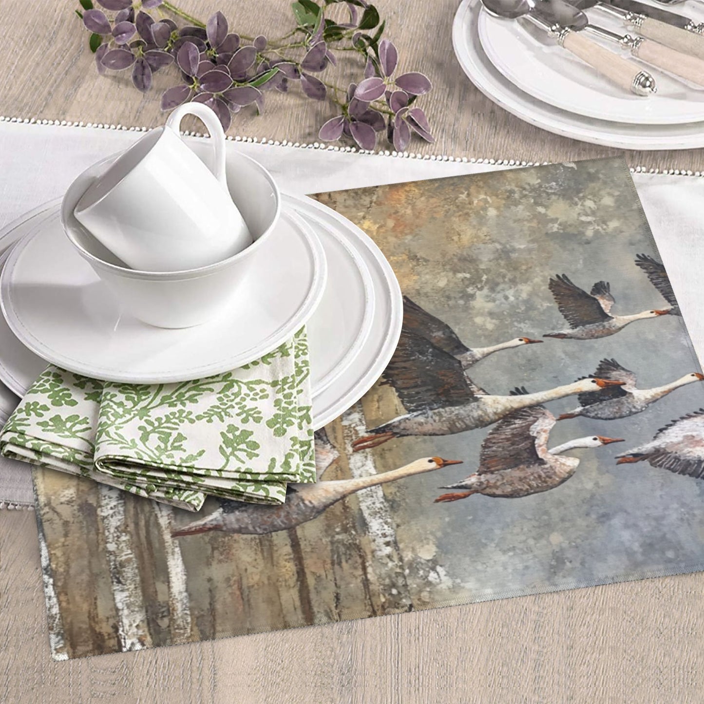Flying Geese Forest Print Kitchen Towel – Multi-Use Microfiber Hanging Cloth for Wall Art or Drying (16x24 inches)