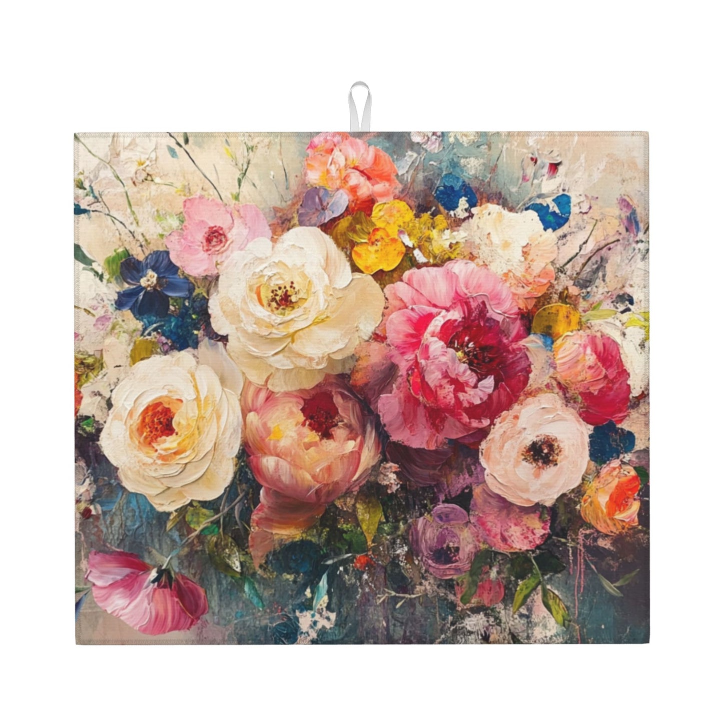 Floral Oil Painting Style Kitchen Towel – Artistic Microfiber Hanging Cloth for Wall Décor or Drying (16x24 inches)