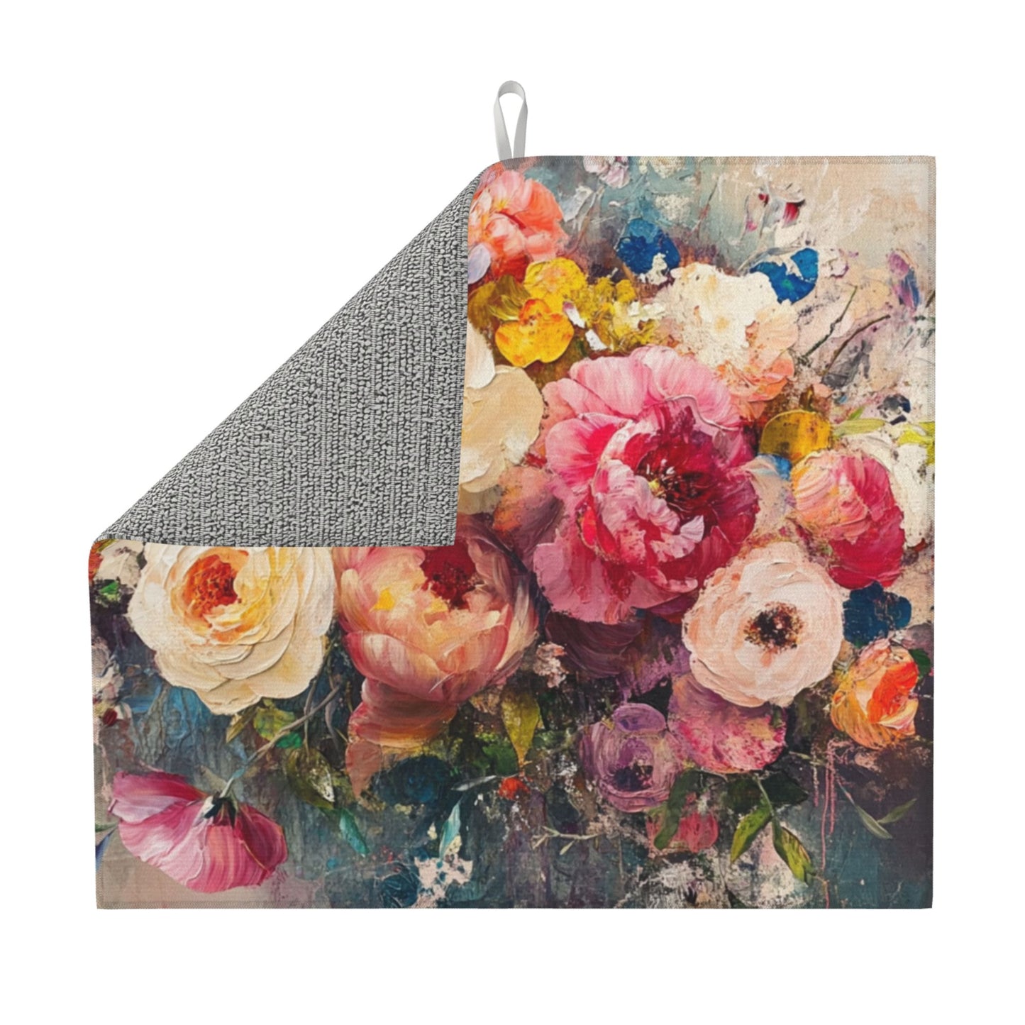 Floral Oil Painting Style Kitchen Towel – Artistic Microfiber Hanging Cloth for Wall Décor or Drying (16x24 inches)