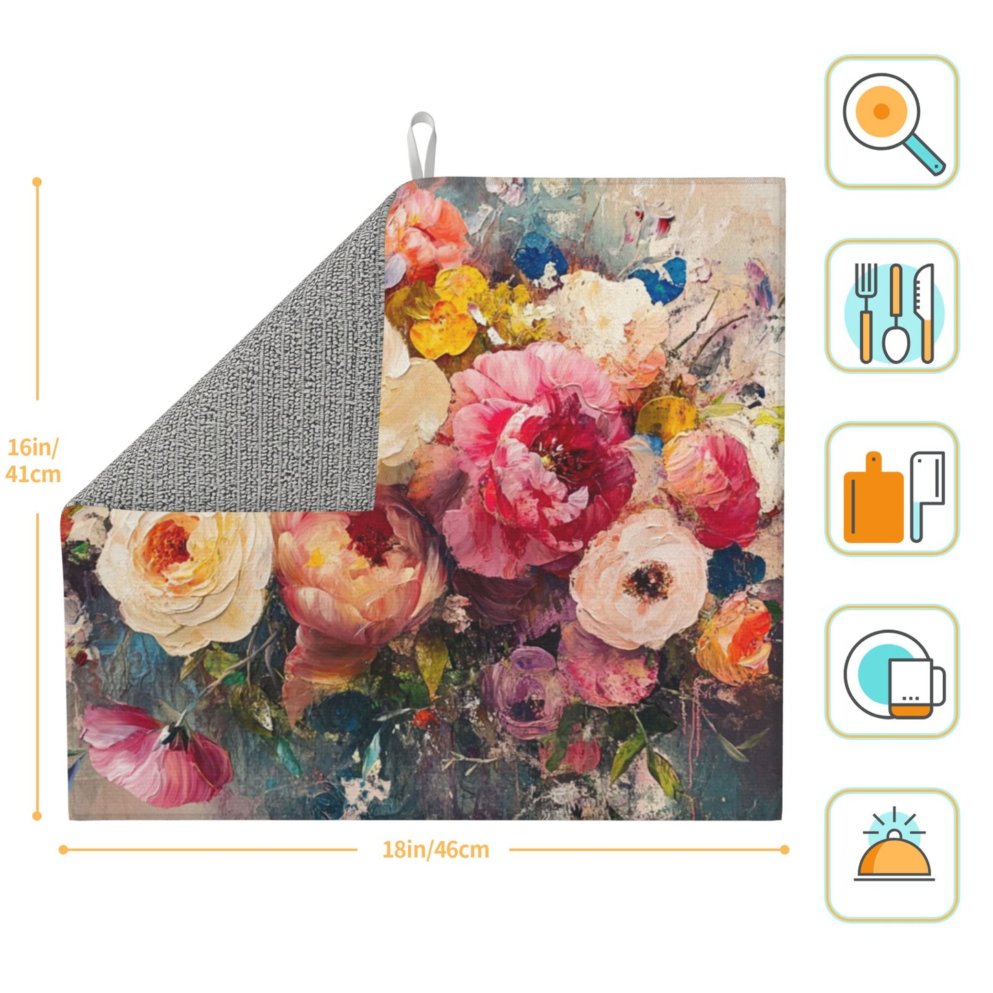 Floral Oil Painting Style Kitchen Towel – Artistic Microfiber Hanging Cloth for Wall Décor or Drying (16x24 inches)