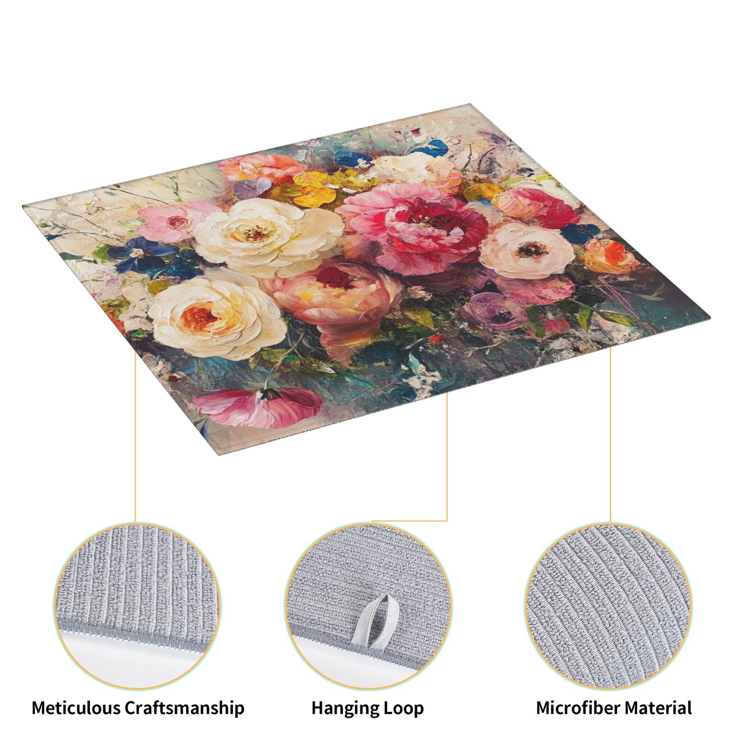 Floral Oil Painting Style Kitchen Towel – Artistic Microfiber Hanging Cloth for Wall Décor or Drying (16x24 inches)