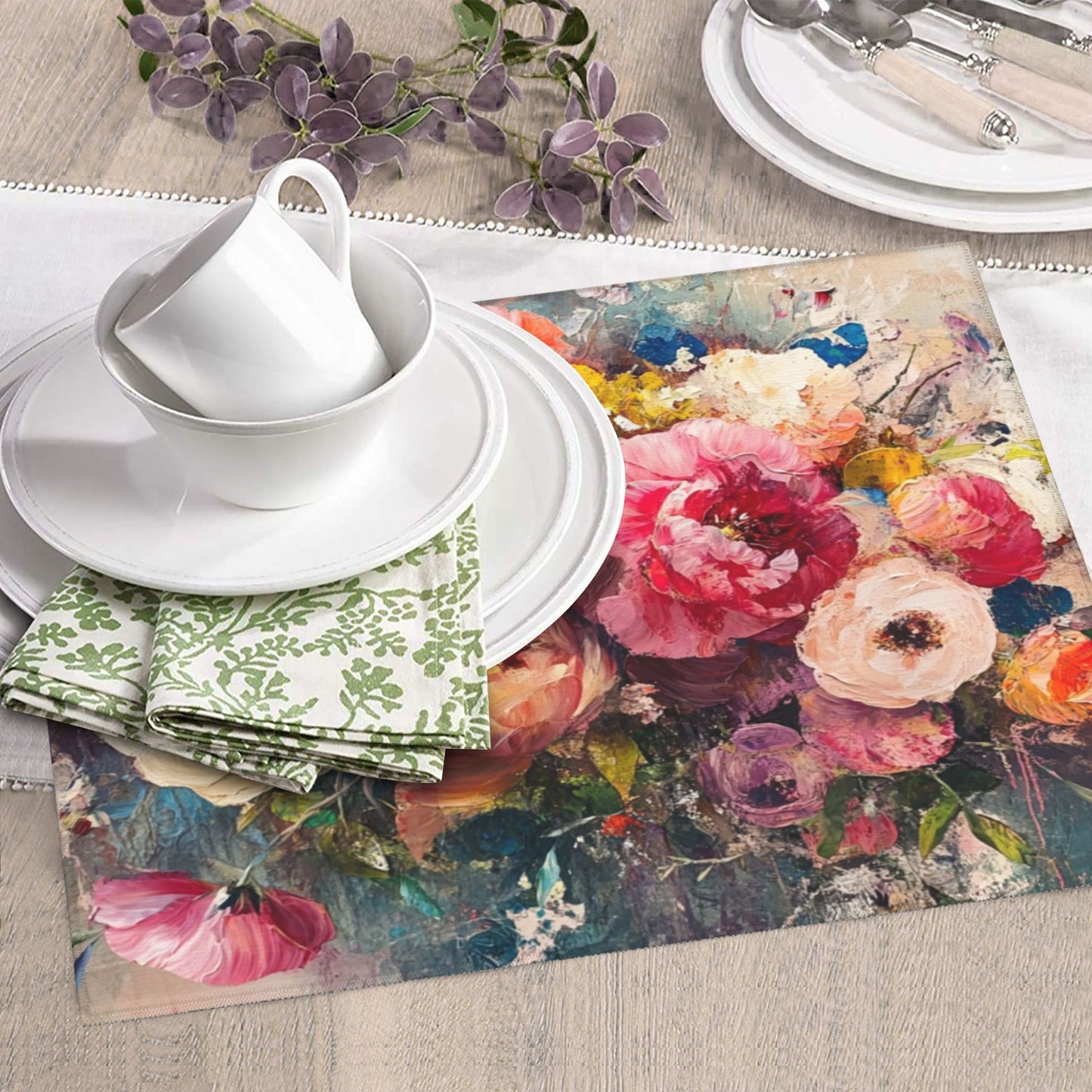 Floral Oil Painting Style Kitchen Towel – Artistic Microfiber Hanging Cloth for Wall Décor or Drying (16x24 inches)