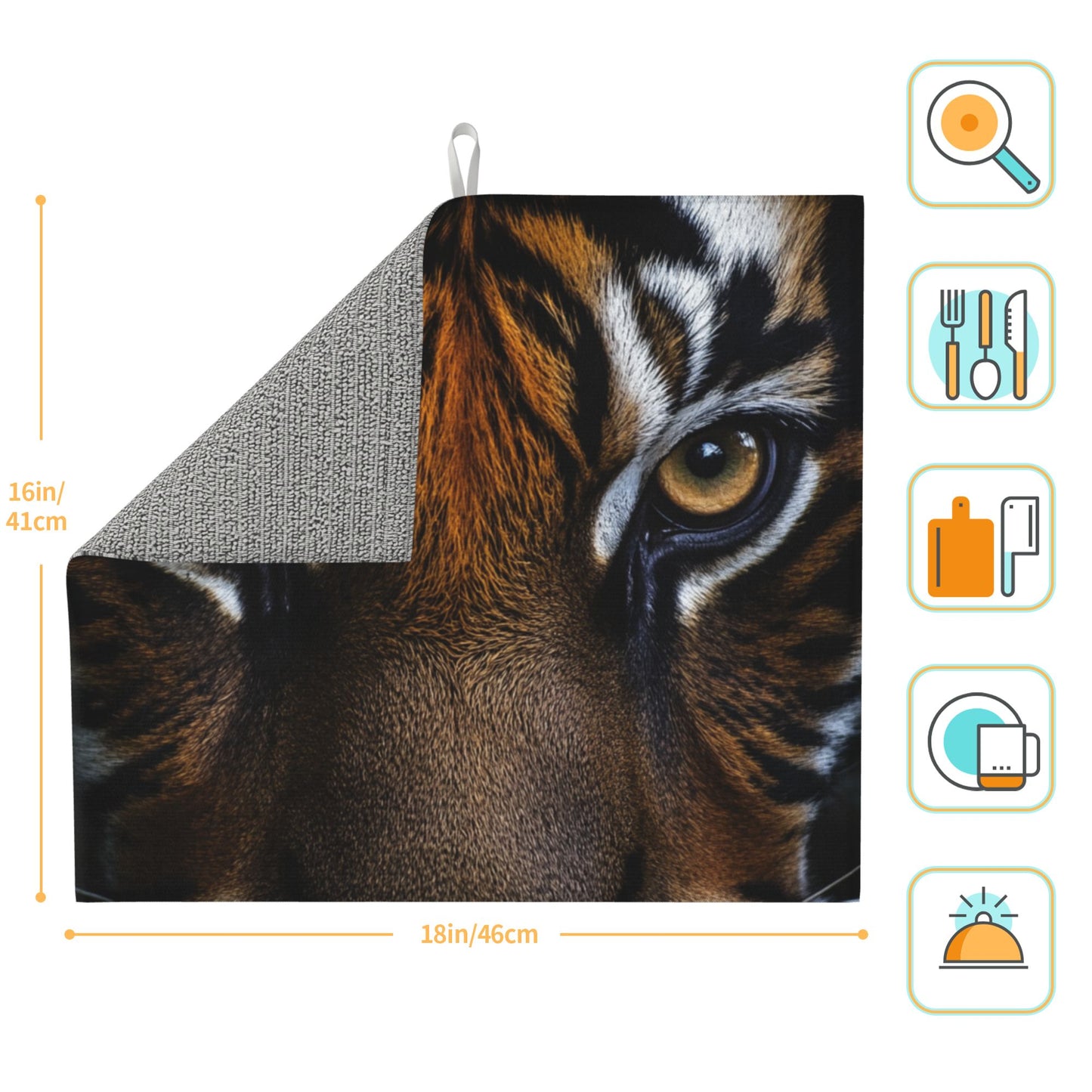 Tiger Eyes Close-Up Print Kitchen Towel – Wild Animal Microfiber Wall Hanging Cloth (16x24 inches)