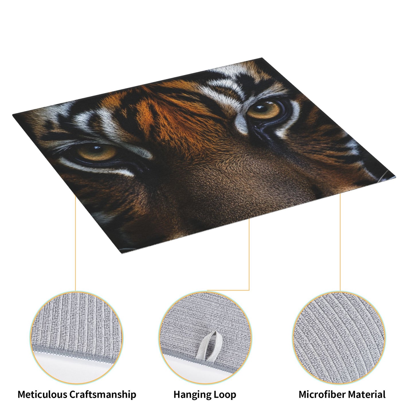 Tiger Eyes Close-Up Print Kitchen Towel – Wild Animal Microfiber Wall Hanging Cloth (16x24 inches)