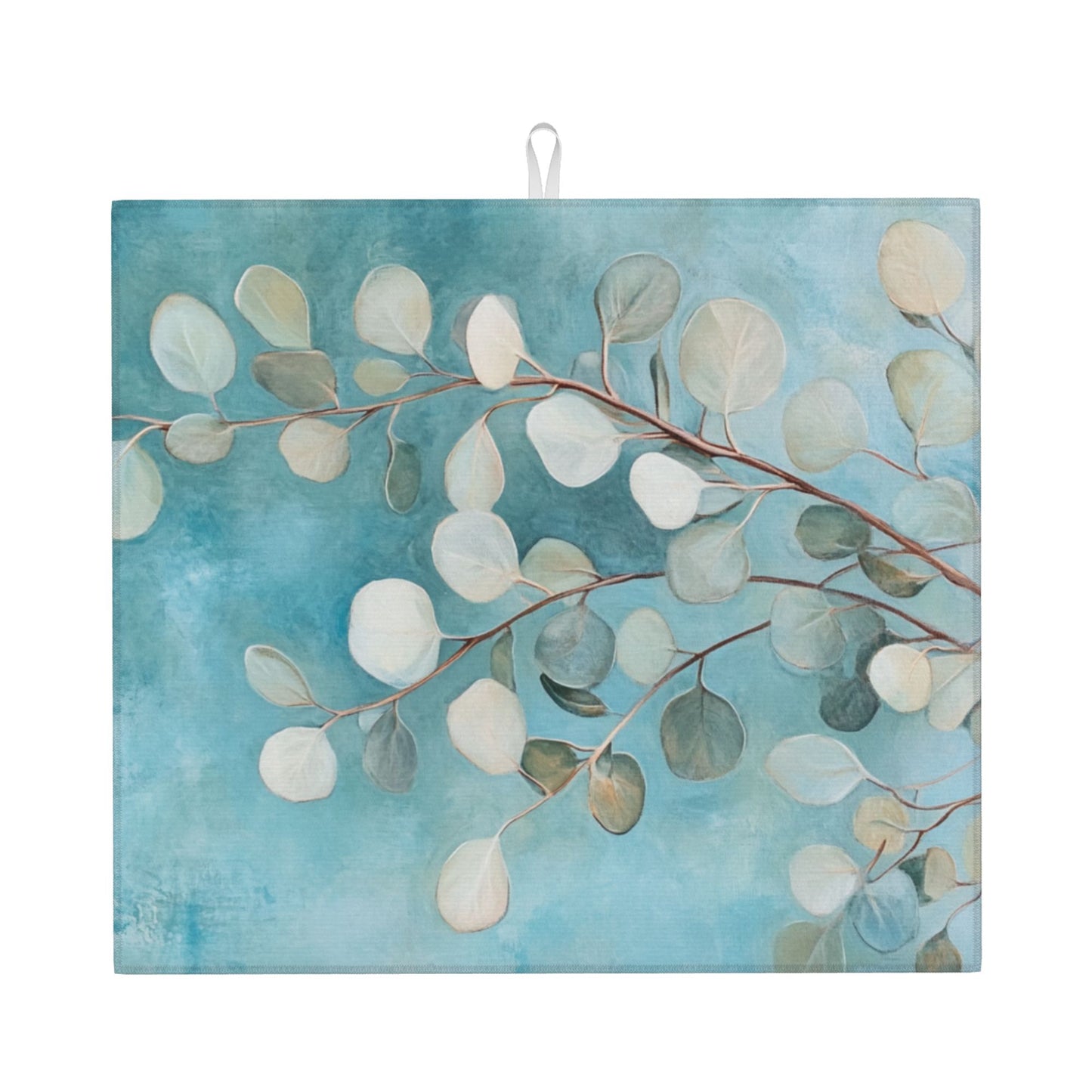 Watercolor Eucalyptus Leaf Kitchen Towel – Minimalist Botanical Hanging Cloth (16x24 inches)