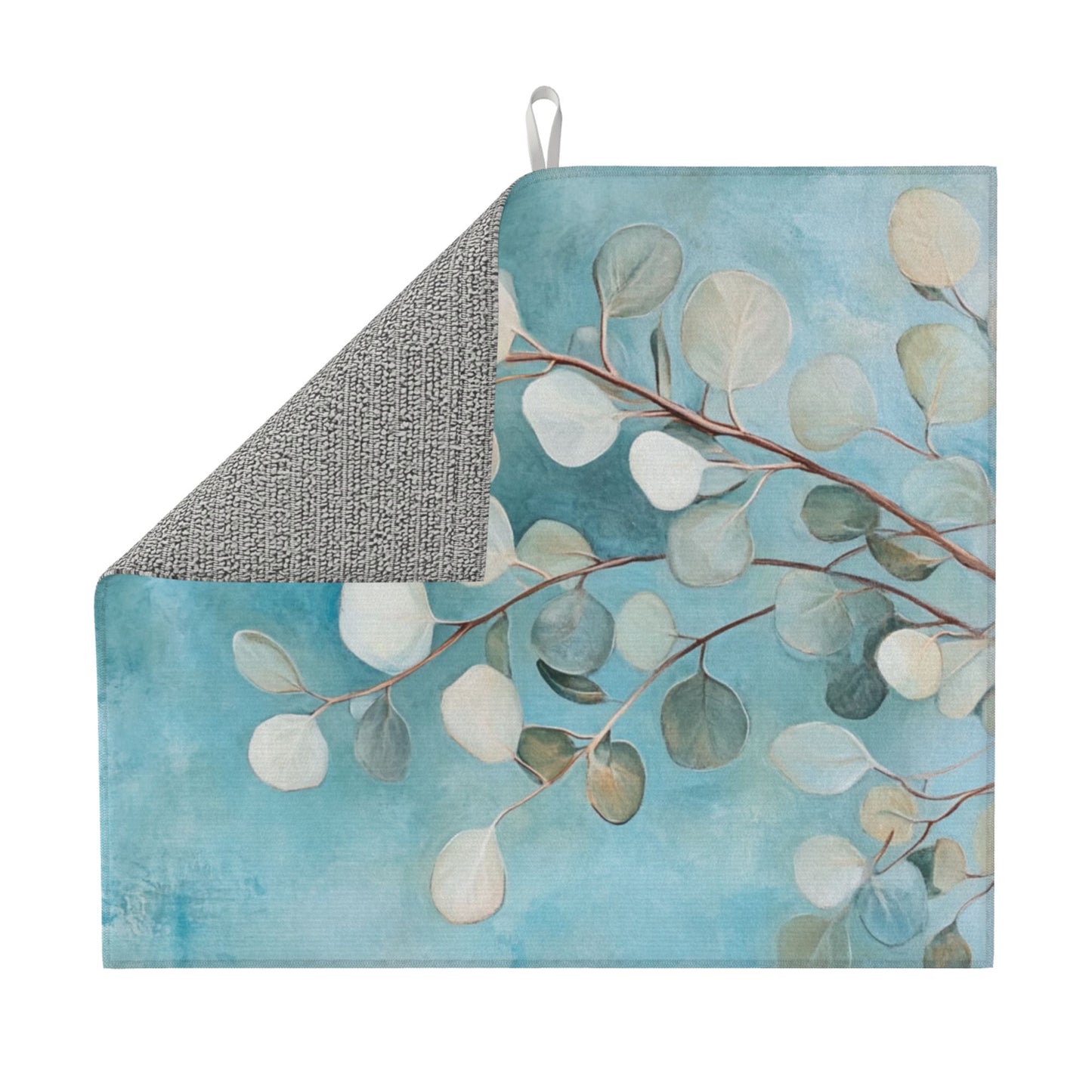 Watercolor Eucalyptus Leaf Kitchen Towel – Minimalist Botanical Hanging Cloth (16x24 inches)