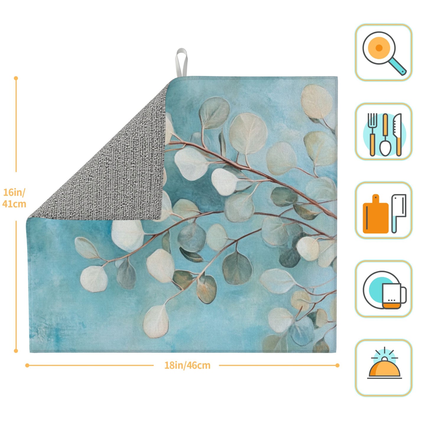 Watercolor Eucalyptus Leaf Kitchen Towel – Minimalist Botanical Hanging Cloth (16x24 inches)