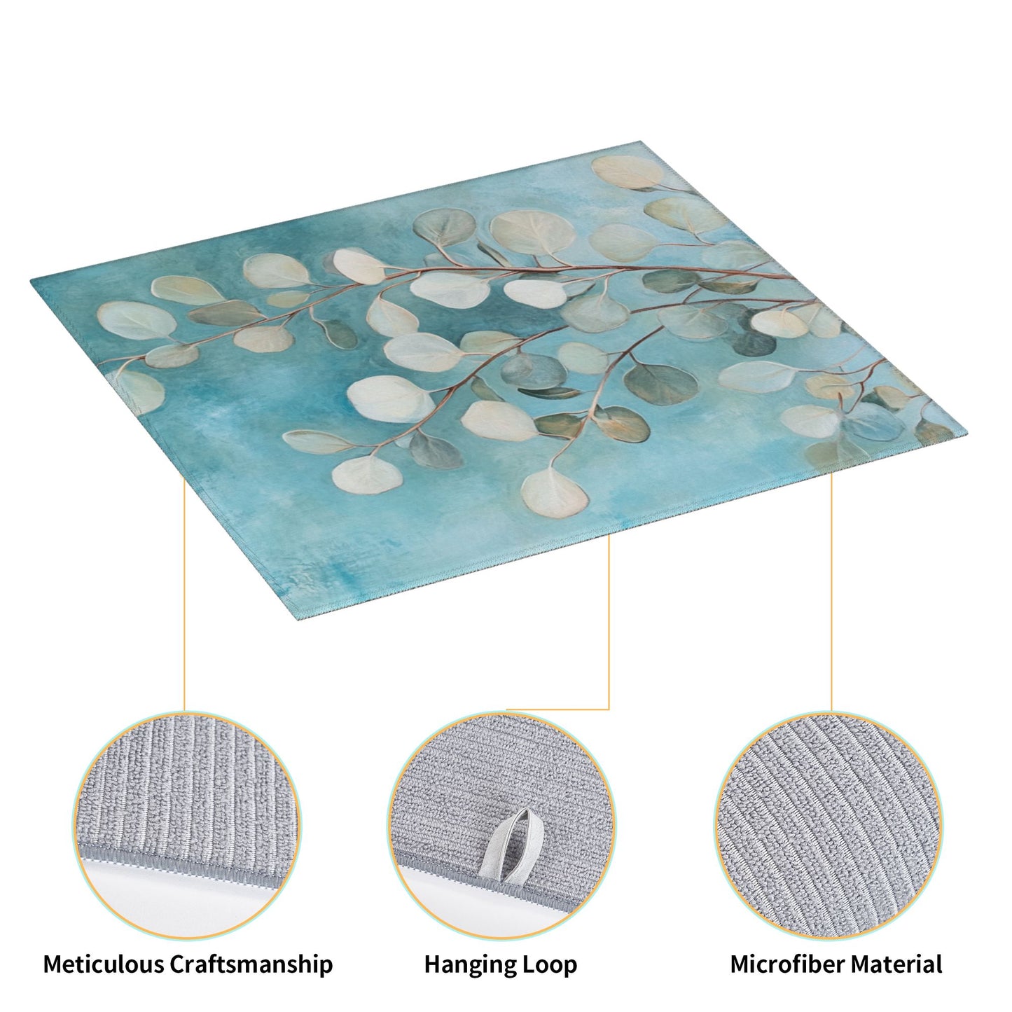 Watercolor Eucalyptus Leaf Kitchen Towel – Minimalist Botanical Hanging Cloth (16x24 inches)