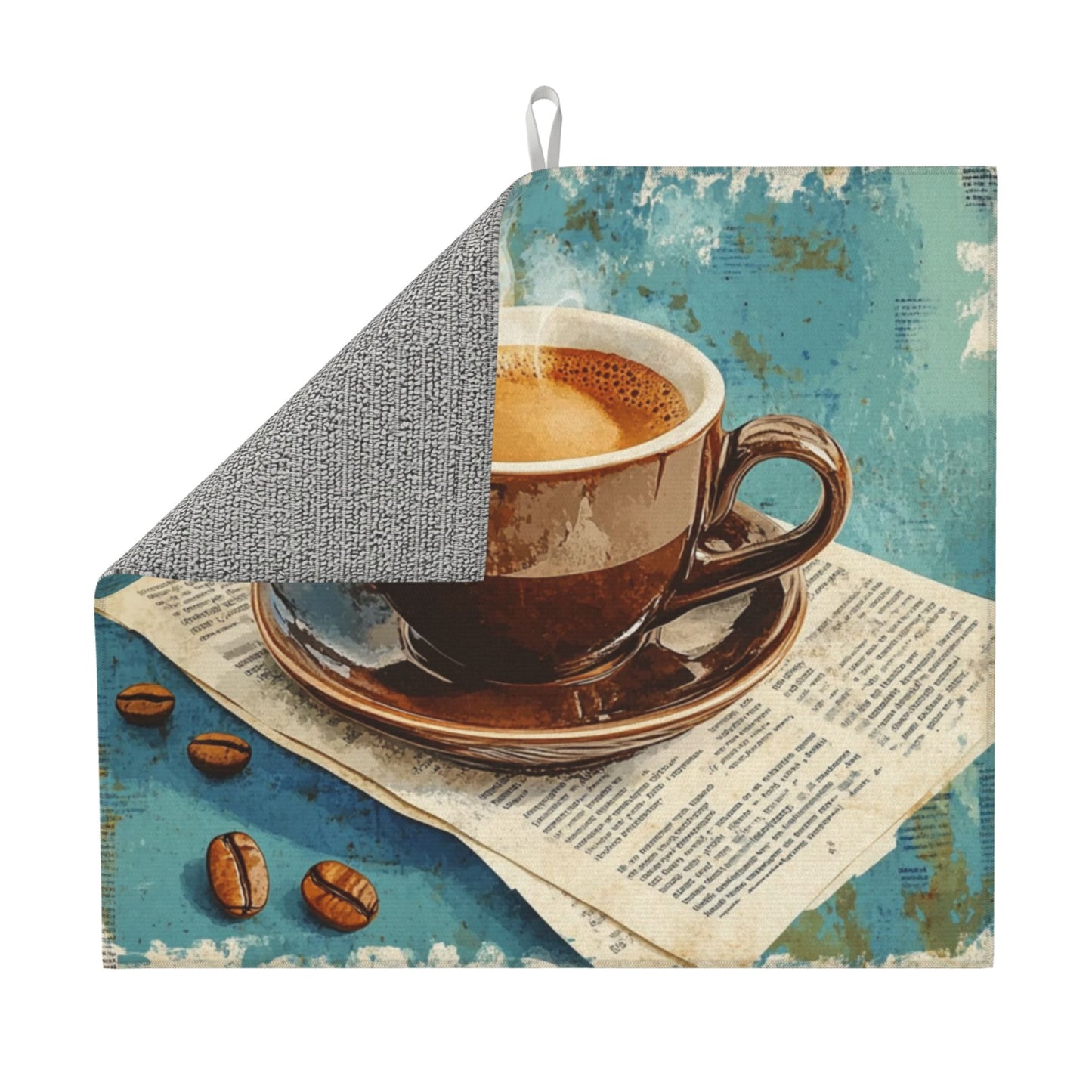Vintage Coffee Cup Kitchen Towel – Retro Café Style Hanging Cloth (16x24 inches)