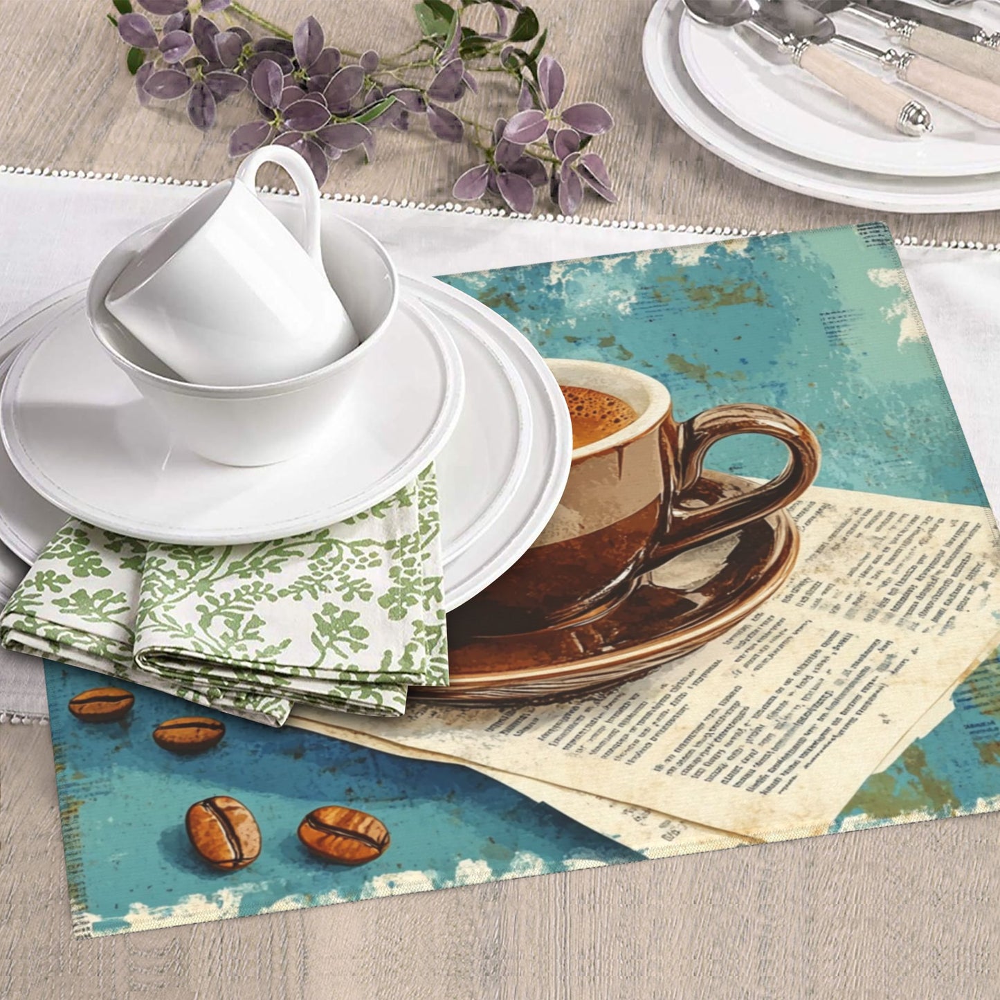 Vintage Coffee Cup Kitchen Towel – Retro Café Style Hanging Cloth (16x24 inches)