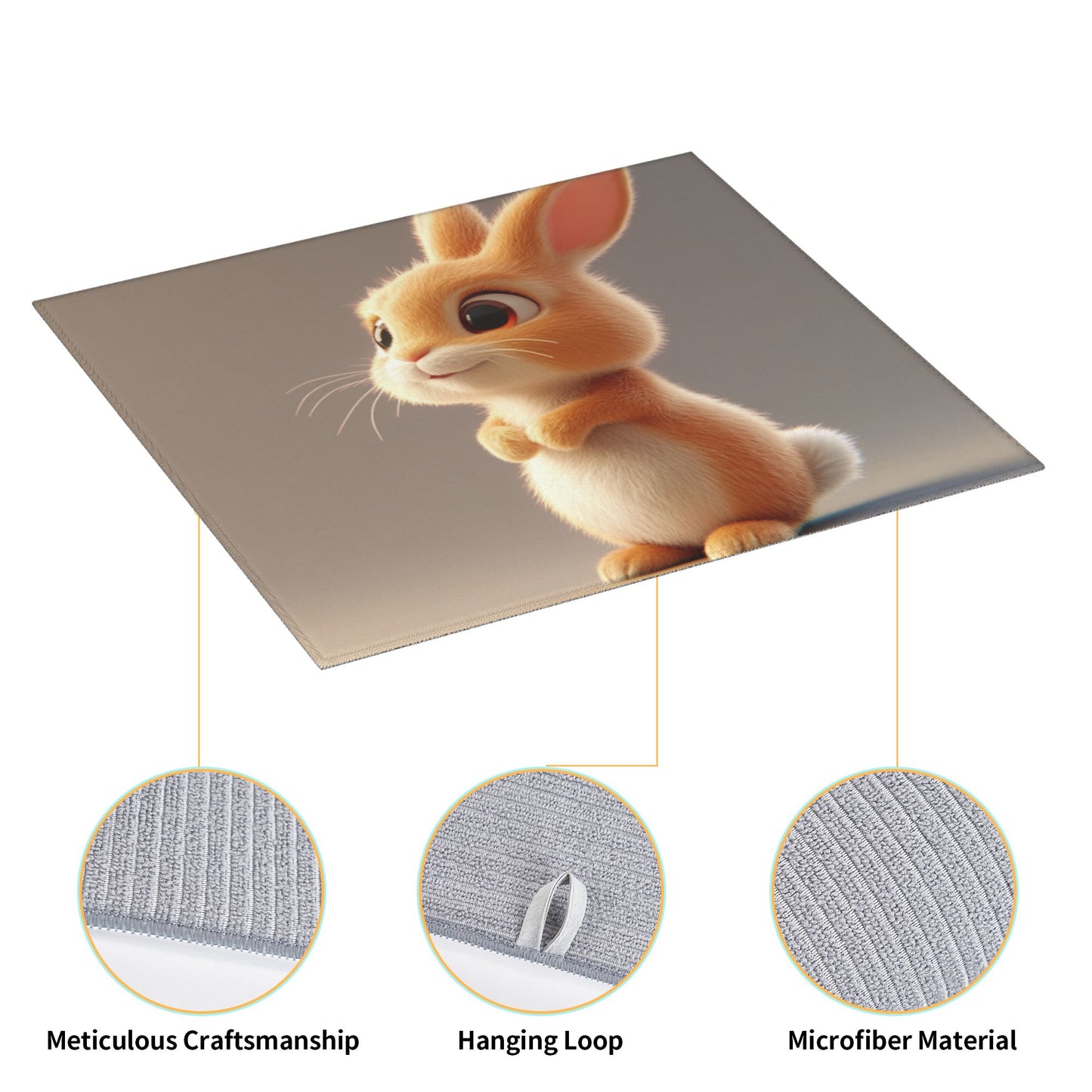Cute Cartoon Bunny Kitchen Towel – Soft Microfiber Hanging Cloth for Kids' Décor or Drying (16x24 inches)
