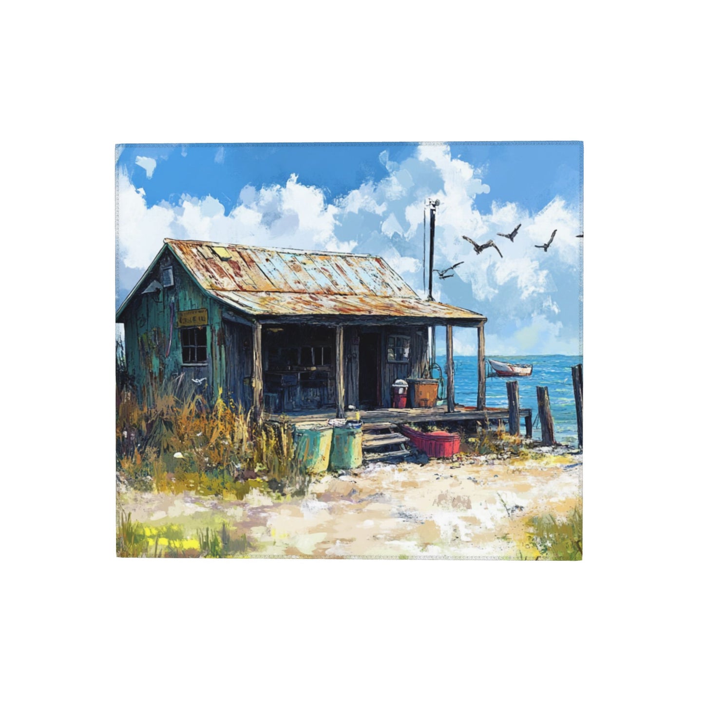 Vintage Seaside Cabin Kitchen Towel – Rustic Coastal Microfiber Wall Hanging Cloth (16x24 inches)