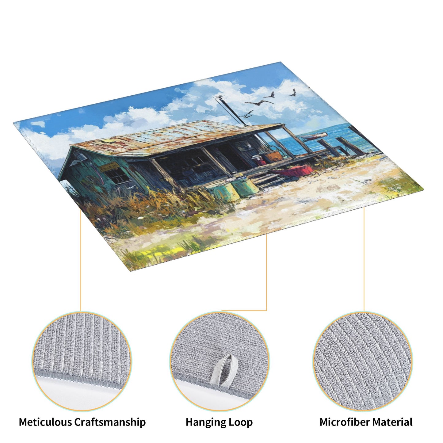Vintage Seaside Cabin Kitchen Towel – Rustic Coastal Microfiber Wall Hanging Cloth (16x24 inches)