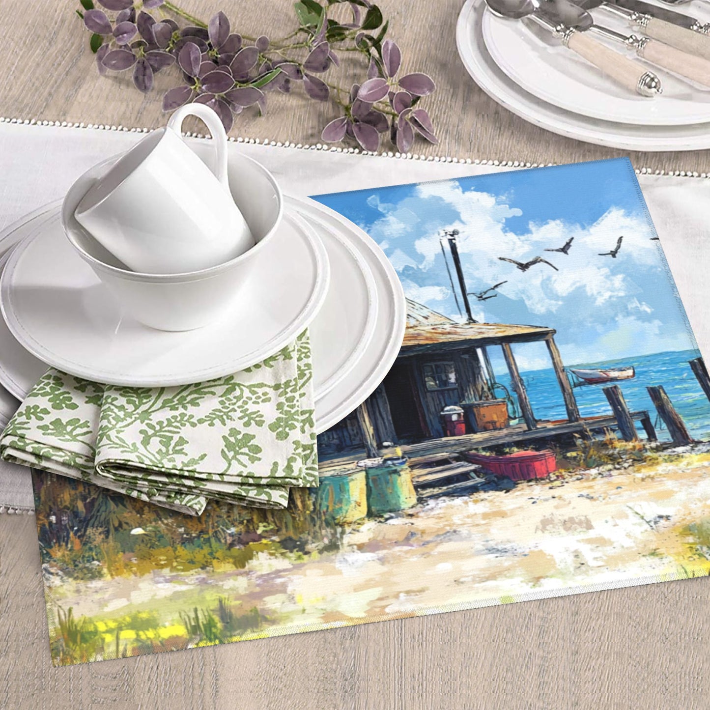 Vintage Seaside Cabin Kitchen Towel – Rustic Coastal Microfiber Wall Hanging Cloth (16x24 inches)