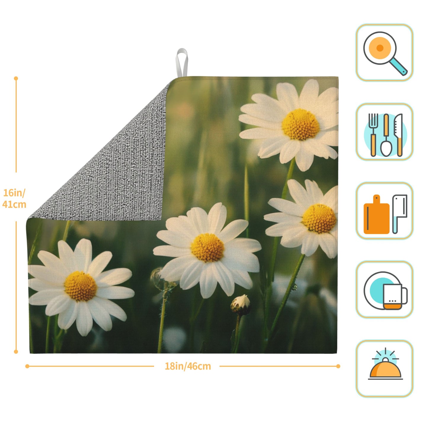 Daisy Field Kitchen Towel – Nature-Inspired Floral Hanging Cloth for Drying or Décor (16x24 inches)