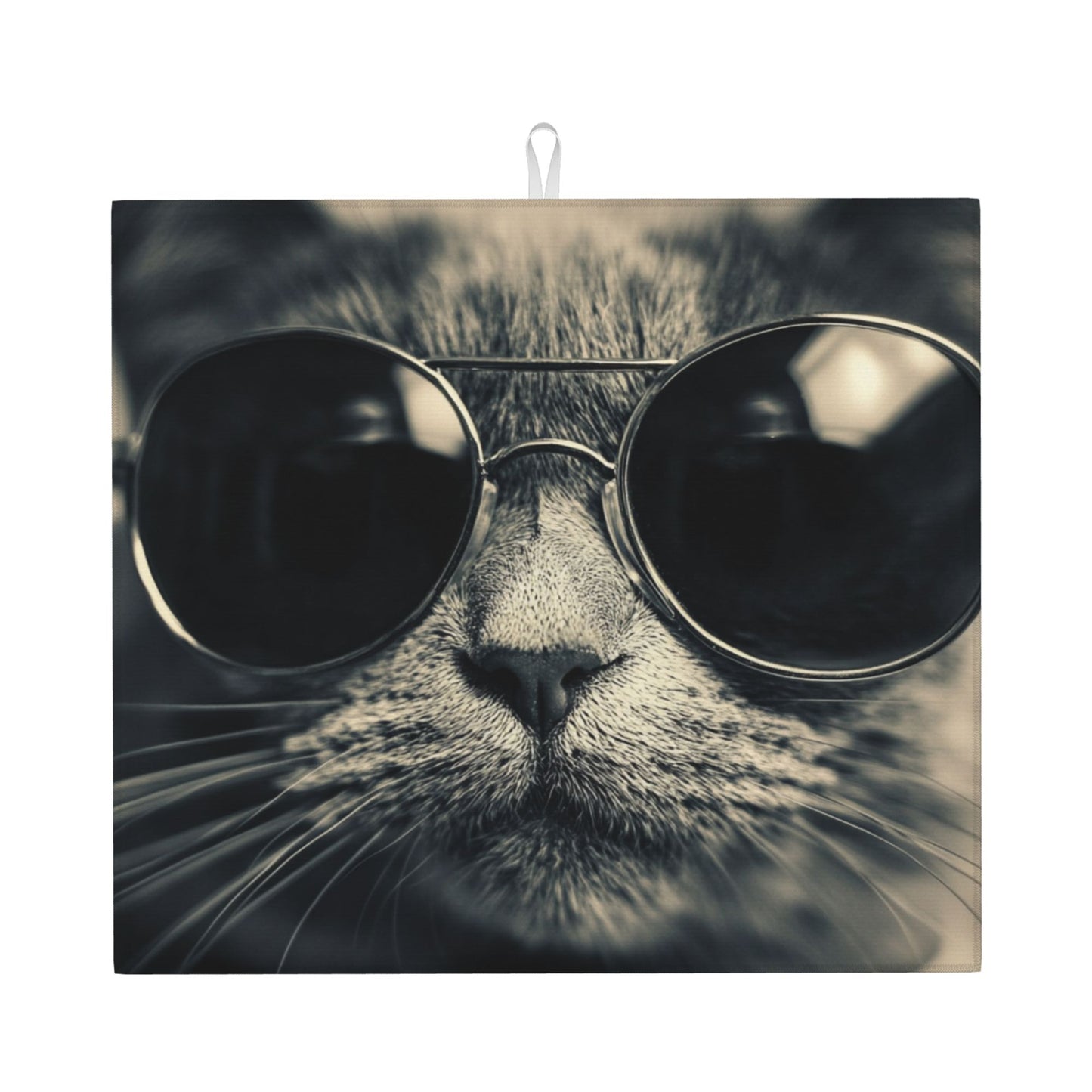 Cool Cat with Sunglasses Kitchen Towel – Stylish Microfiber Hanging Cloth for Drying or Wall Art (16x24 inches)