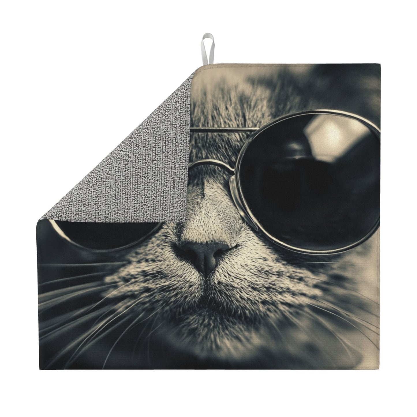 Cool Cat with Sunglasses Kitchen Towel – Stylish Microfiber Hanging Cloth for Drying or Wall Art (16x24 inches)