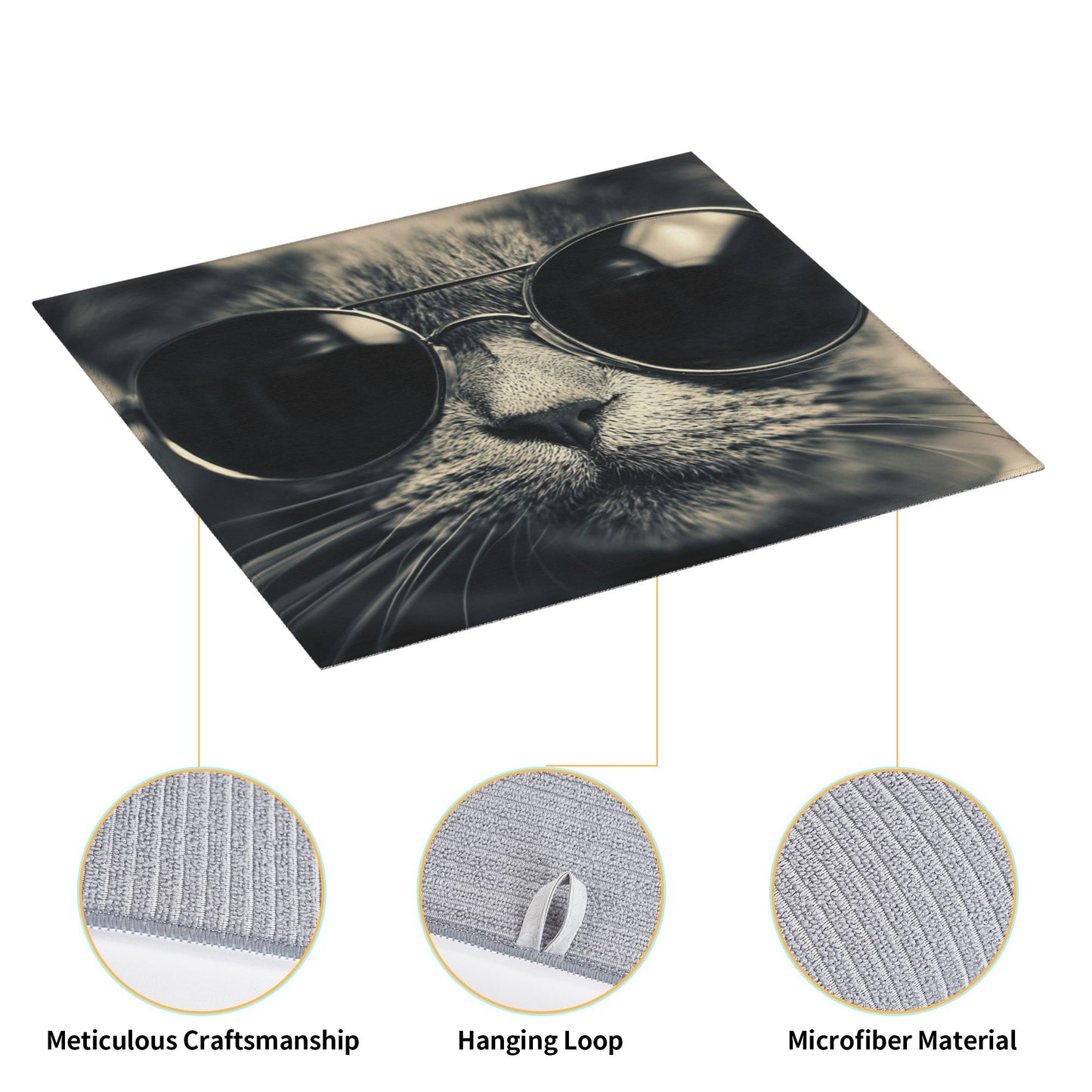 Cool Cat with Sunglasses Kitchen Towel – Stylish Microfiber Hanging Cloth for Drying or Wall Art (16x24 inches)