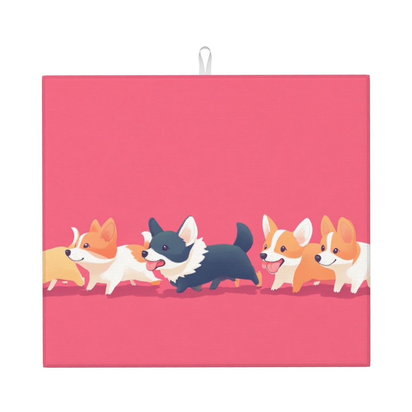 Cartoon Corgi Parade Kitchen Towel – Cute Microfiber Towel with Hanging Loop (16x24 inches)