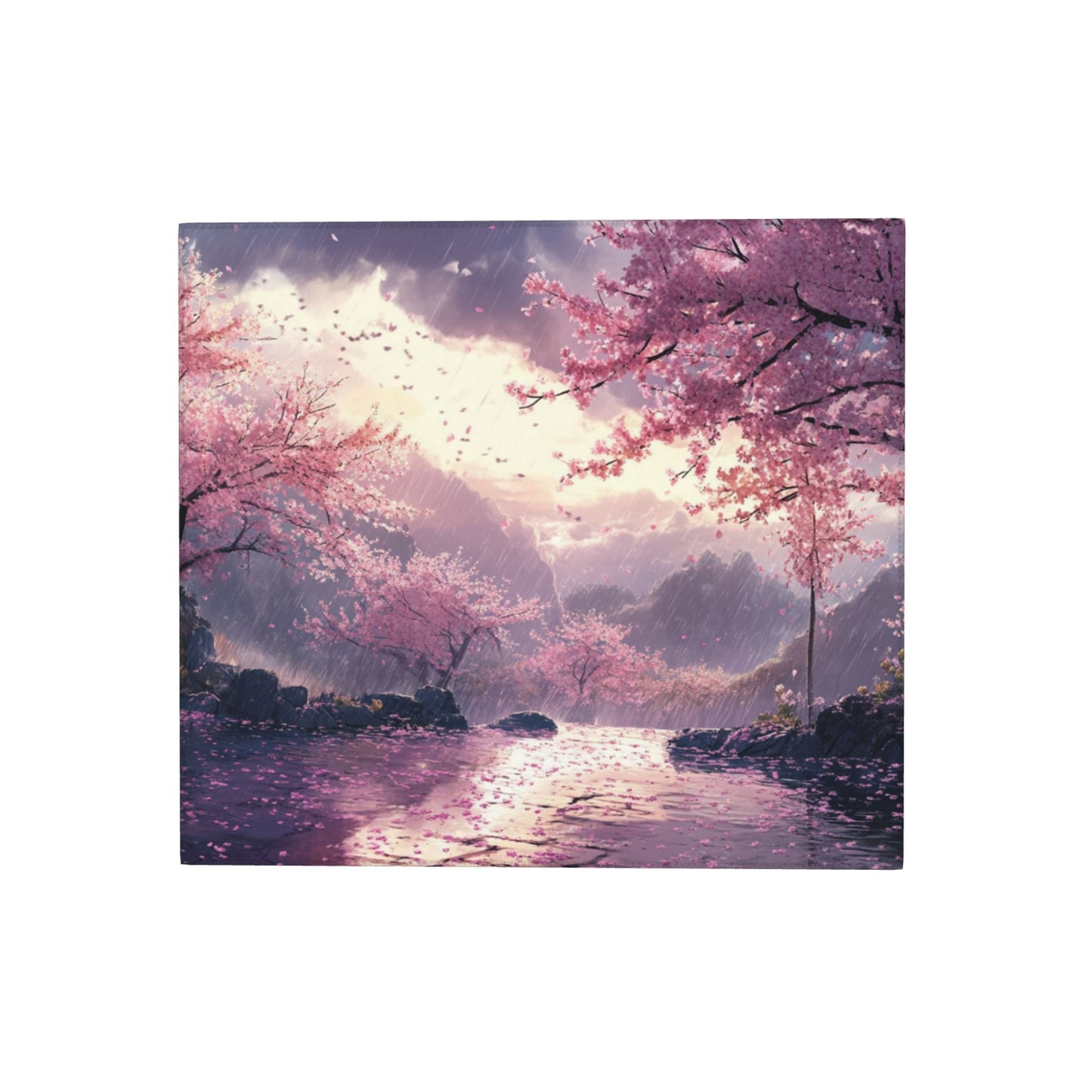 Cherry Blossom Rain Valley Microfiber Towel – Artistic Kitchen Cloth or Wall Hanging (16x24 inches)