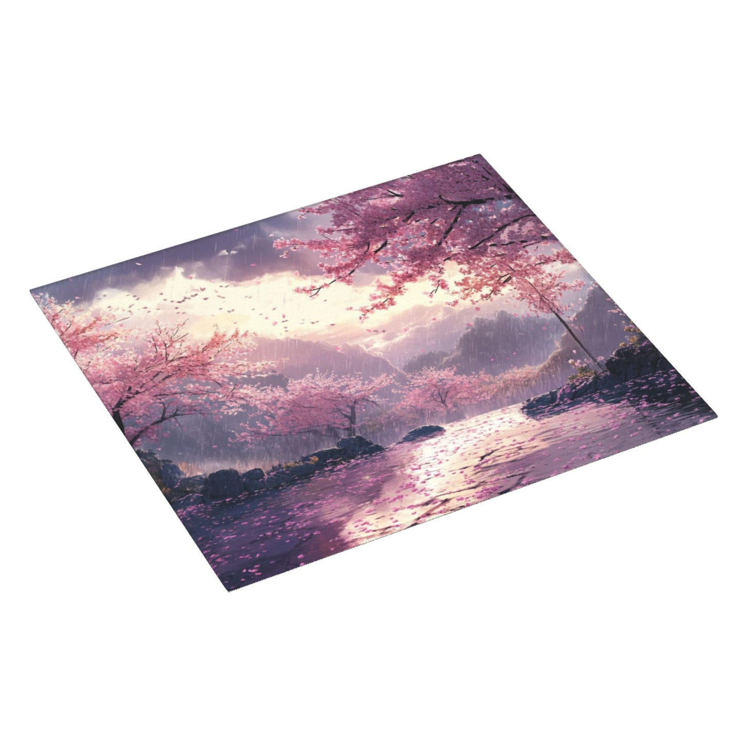 Cherry Blossom Rain Valley Microfiber Towel – Artistic Kitchen Cloth or Wall Hanging (16x24 inches)