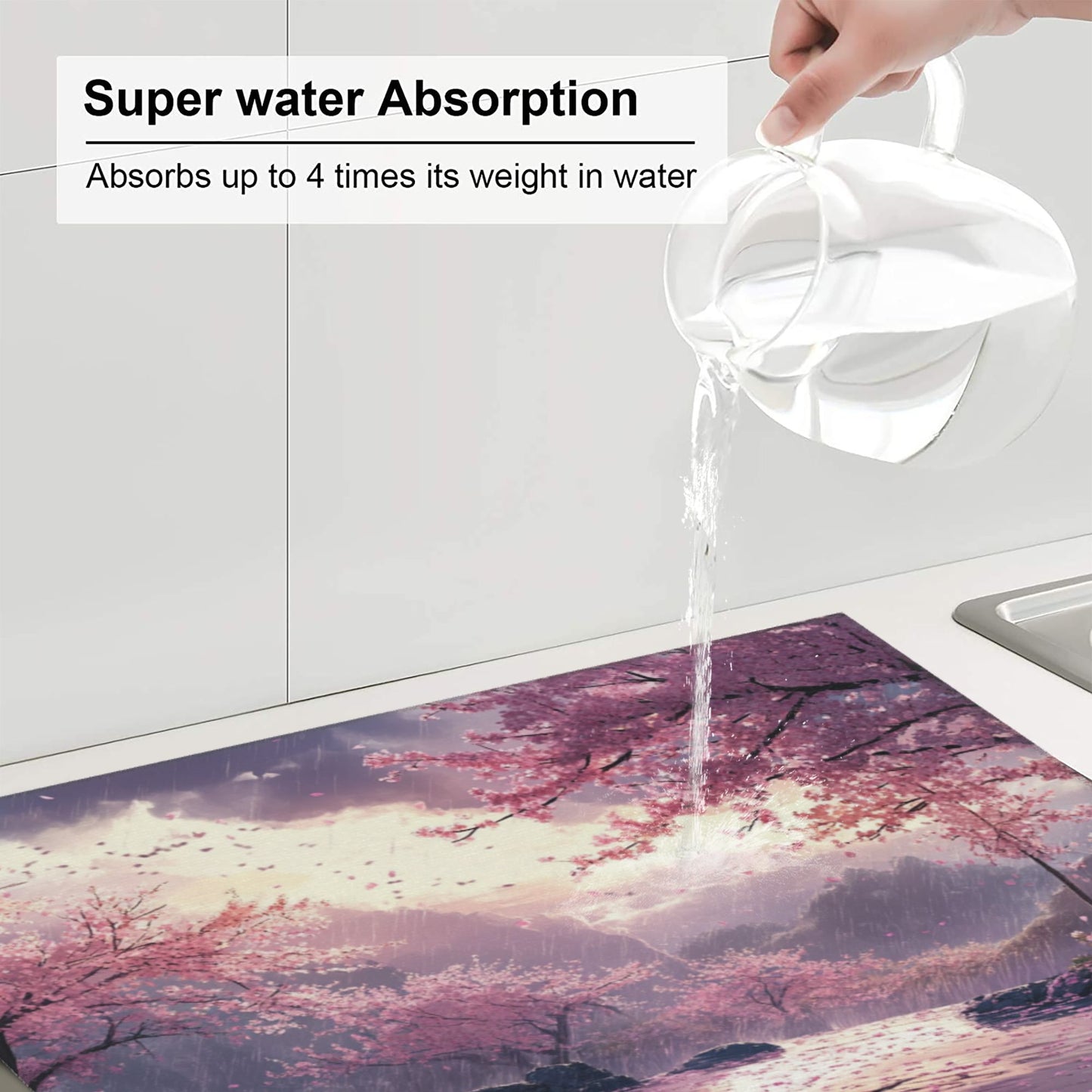 Cherry Blossom Rain Valley Microfiber Towel – Artistic Kitchen Cloth or Wall Hanging (16x24 inches)