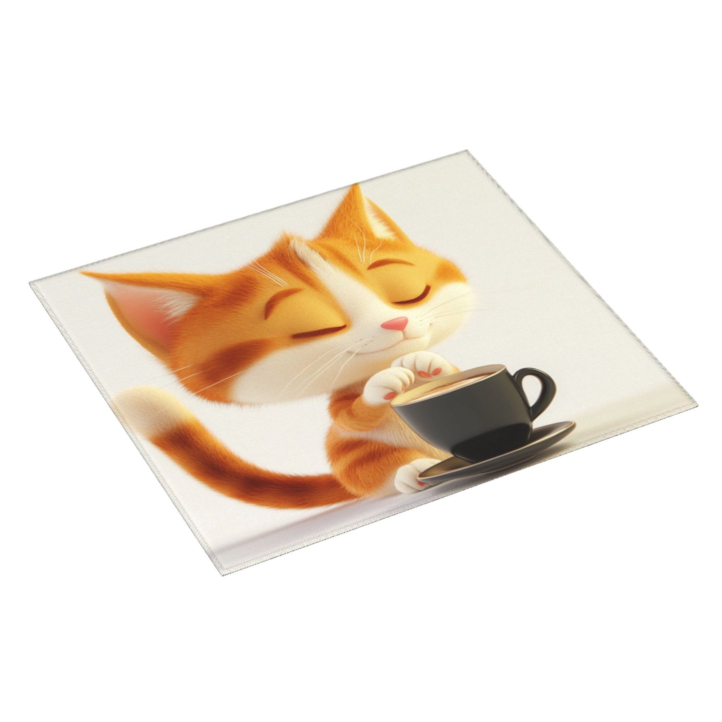 Cute Orange Cat Drinking Coffee Towel – Soft Microfiber Kitchen Cloth / Wall Hanging with Hanging Loop (16x24 in)