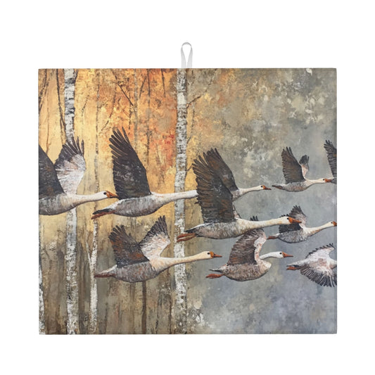 Flying Geese Forest Print Kitchen Towel – Multi-Use Microfiber Hanging Cloth for Wall Art or Drying (16x24 inches)