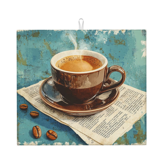 Vintage Coffee Cup Kitchen Towel – Retro Café Style Hanging Cloth (16x24 inches)