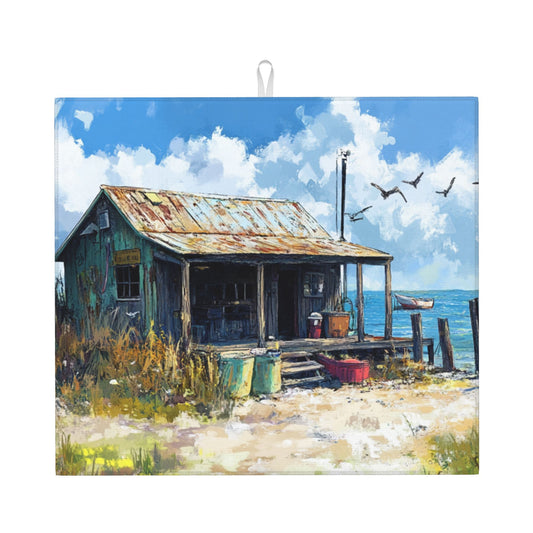 Vintage Seaside Cabin Kitchen Towel – Rustic Coastal Microfiber Wall Hanging Cloth (16x24 inches)